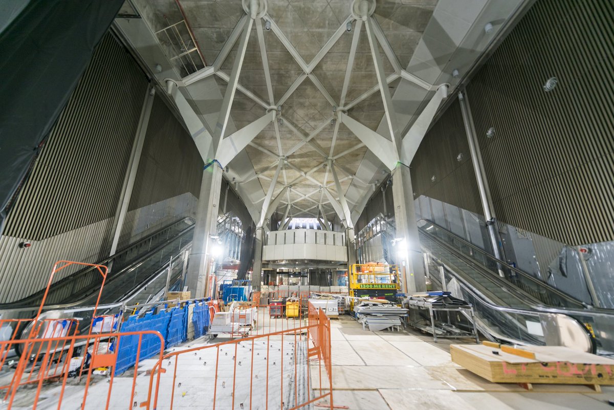 If you've walked along Swanston Street recently, you might have spotted the finished entrance canopy at Town Hall Station.

It's made of 96 individual glass panels and held up by steel columns with 16 branch arms.