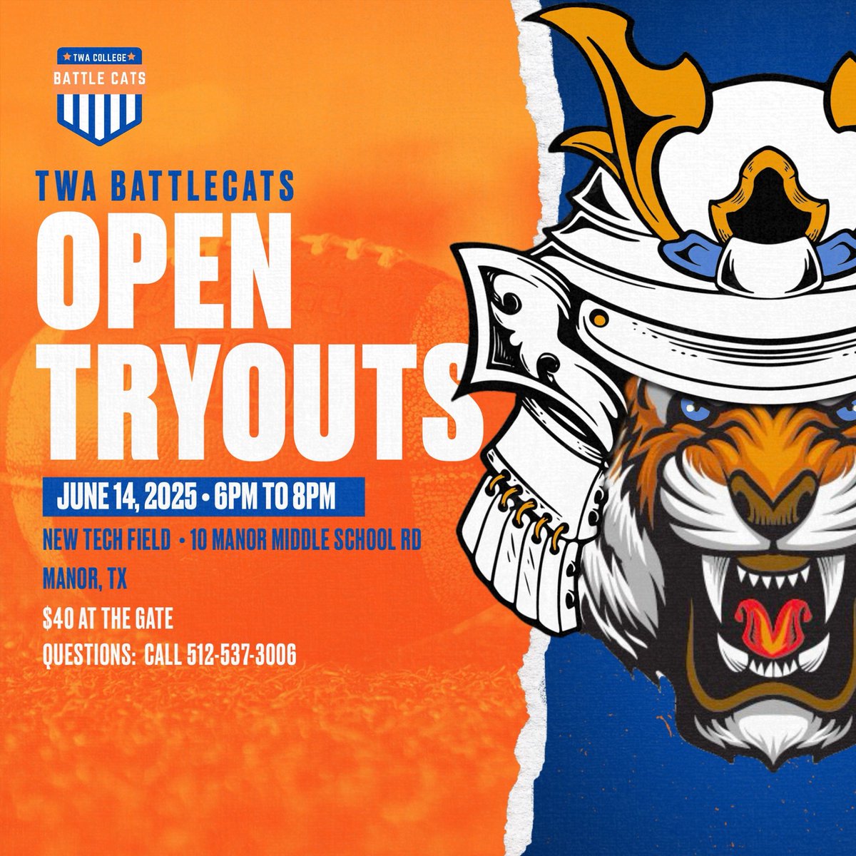 TWA College Football invites you to attend Open Tryouts for prospective athletes This workout provides you the opportunity to showcase your football talents to coaching staff Players in all positions evaluated Tryouts are open to current HS seniors, HS grads, &amp; college transfers