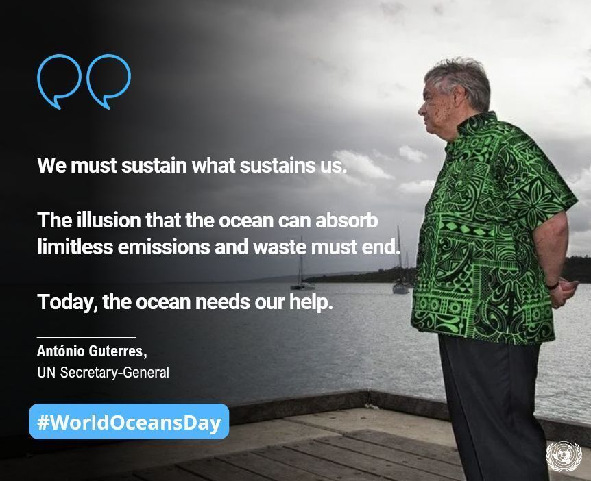 United Nations Geneva (@ungeneva) on Twitter photo "The UN Ocean Conference that begins tomorrow will be a crucial moment to advance these priorities and renew the world’s collective promise to the ocean.
I urge all governments & partners to deliver – with ambition, resources, and resolve."
- <a href="/antonioguterres/">António Guterres</a> #WorldOceansDay "The UN Ocean Conference that begins tomorrow will be a crucial moment to advance these priorities and renew the world’s collective promise to the ocean.
I urge all governments & partners to deliver – with ambition, resources, and resolve."
- <a href="/antonioguterres/">António Guterres</a> #WorldOceansDay