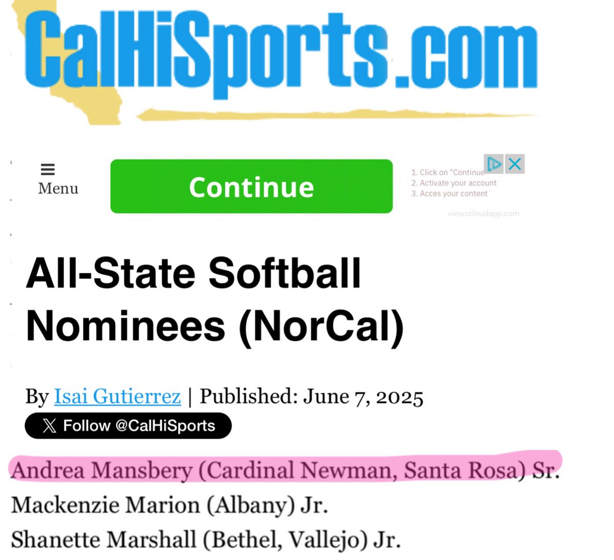 Thank you <a href="/CalHiSports/">Cal-Hi Sports</a> for the All-State Nomination. It’s an honor to be nominated along side such talented players!