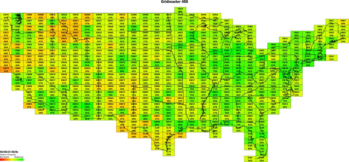 GridMasterHeatMap (@gridmasterheat) on Twitter photo This week's 488 map. Tnx <a href="/VE7PTN/">Bruce Patten - VE7PTN</a> , <a href="/KG0D_Dave/">Dave Fisher - KG0D</a> , <a href="/BorgersonS/">Sean Borgerson</a> for data submissions. It's been fun to watch the green spread across KK7OVF's map! This week's 488 map. Tnx <a href="/VE7PTN/">Bruce Patten - VE7PTN</a> , <a href="/KG0D_Dave/">Dave Fisher - KG0D</a> , <a href="/BorgersonS/">Sean Borgerson</a> for data submissions. It's been fun to watch the green spread across KK7OVF's map!
