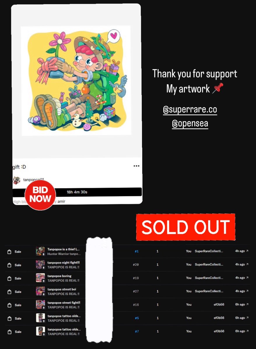 Sold!!!🔥 drop in <a href="/opensea/">OpenSea</a>  and <a href="/SuperRare/">SuperRare</a> and <a href="/foundation/">Foundation 🌐</a> 
——————————————-
Thank you for support my art work
<a href="/a_wizzordofhats/">PrivateCollection</a> 
@amir7
——————————————-
Link : opensea.io/TANPOPOE01
- superrare.com/tanpopoe01
-foundation.app/@TANPOPOE01
———————————
Let go !!!🔥🔥🔥
#NFTCommunity #NFT