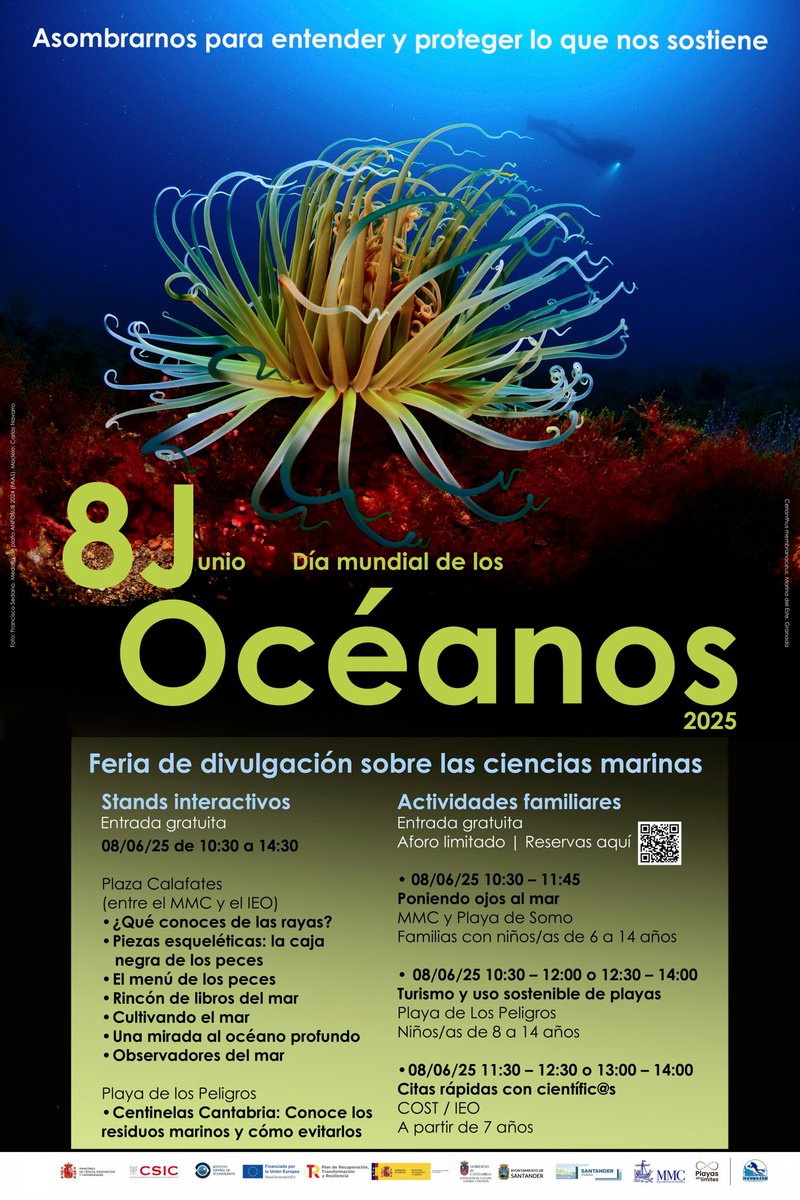 Recuerda, hoy #DiaMundialdelosOceanos te esperamos en Plaza Calafates y Playa Los Peligros, con programa actividades #divulgacion ciencias marinas, en colaboración con <a href="/IEO_Santander/">IEO Santander</a>  y <a href="/MuseosCant/">Museos de Cantabria</a> #MMC
Conocer para conservar!
#Santander
#PlayassinlimitesSantander #PSTDSantander