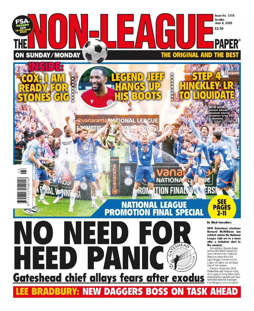 OUT NOW! 
🐐Gateshead refuse to panic 
3⃣ 3UP on the agenda once again
🏆National League promotion final reaction 
👊Southend United look to move on 
🚗National League sponsor news 
🗡️Bradbury in at Daggers 

Subscribe here: thenonleaguefootballpaper.com/subscriptions