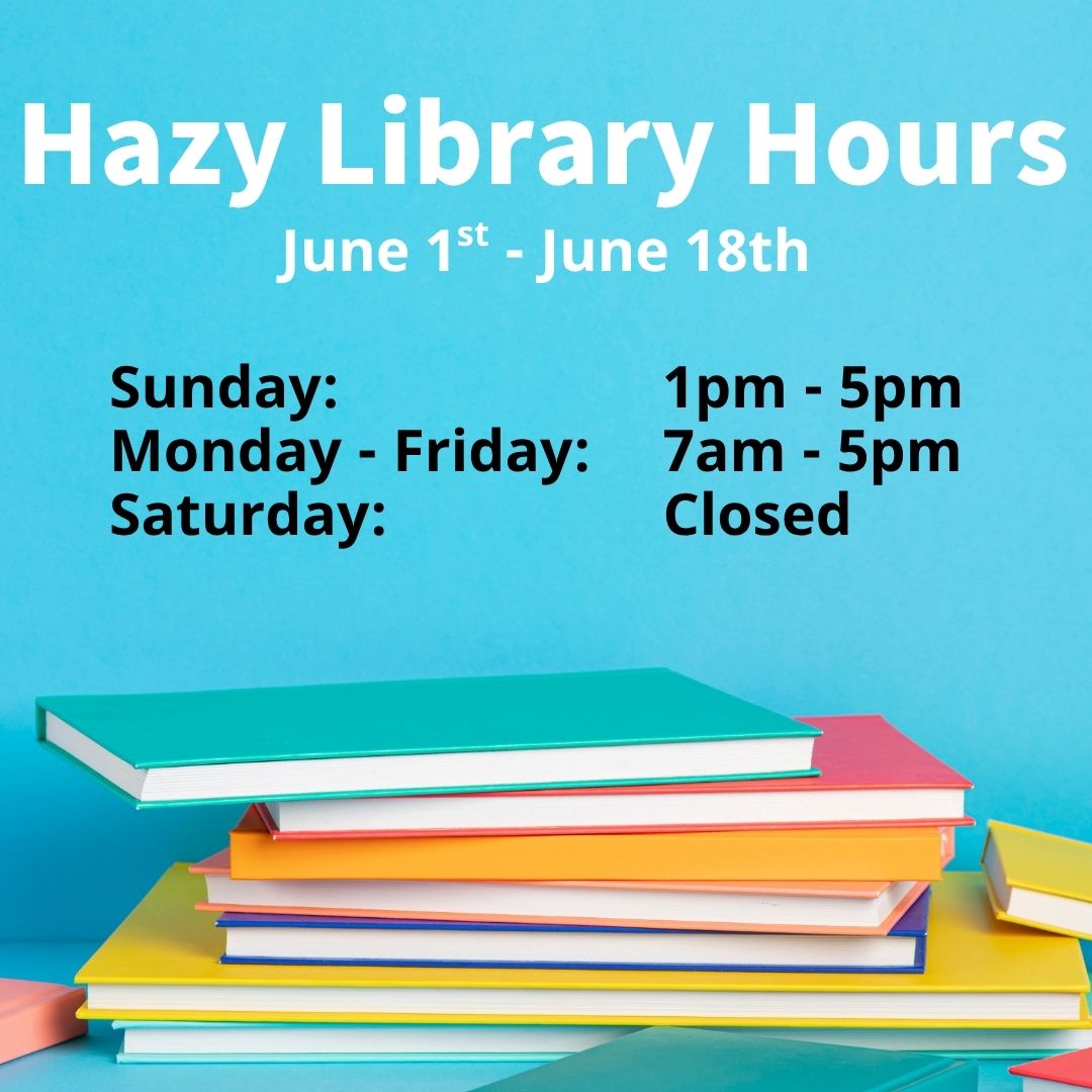 hazylibrary's tweet image. 📅Here are your Hazy Library Hours from June 1 to June 18th. Hope to see you here! #HazyLibrary