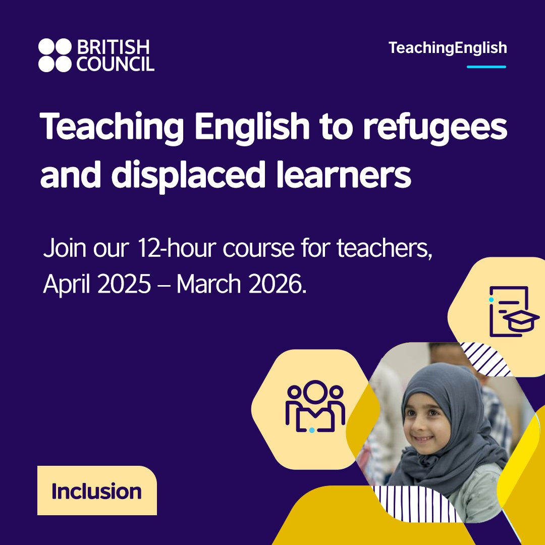 Make your classroom a trauma-sensitive learning environment and help your learners to shine by working creatively with limited resources. 📚 🏫

Our open learning course ‘Teaching English to refugees and displaced learners’ is open now: eu1.hubs.ly/H0gWXDK0
