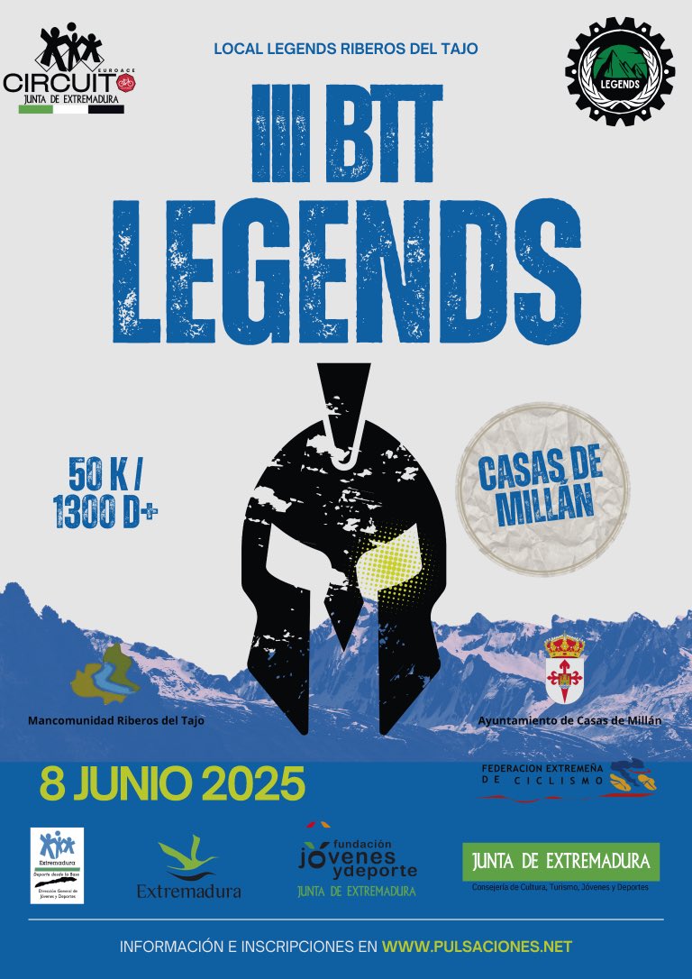 📣 TODO LISTO 👌🏼 para comenzar los III BTT LEGENDS 2025 🚴‍♂️🚴‍♀️

Hoy Casas de Millán se convierte en el epicentro de la adrenalina, la naturaleza y la pasión por el MTB con la III edición de la BTT LEGENDS 💥

▶️ Toda la info 👉 pulsaciones.net/carreras/08-06…