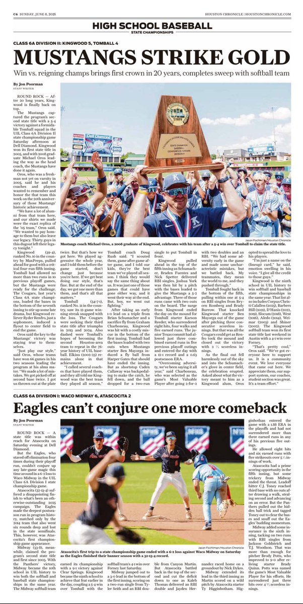 Jon Poorman (@jonpoorman) on Twitter photo 📰 Kingwood fans: You’re going to want this one. Today’s <a href="/HoustonChron/">Houston Chronicle</a> sports section features <a href="/KWoodBaseball/">Kingwood Baseball</a> claiming its first state championship since 2005. <a href="/HumbleISD_KHS/">Kingwood High School</a> <a href="/HumbleISD/">Humble ISD</a> <a href="/HumbleISD_Ath/">Humble ISD Athletics</a> <a href="/Oros45/">Michael Oros</a> <a href="/RyderRenfro2027/">Ryder Renfro</a>
⚾️ Read the full story here: houstonchronicle.com/sports/high-sc… 📰 Kingwood fans: You’re going to want this one. Today’s <a href="/HoustonChron/">Houston Chronicle</a> sports section features <a href="/KWoodBaseball/">Kingwood Baseball</a> claiming its first state championship since 2005. <a href="/HumbleISD_KHS/">Kingwood High School</a> <a href="/HumbleISD/">Humble ISD</a> <a href="/HumbleISD_Ath/">Humble ISD Athletics</a> <a href="/Oros45/">Michael Oros</a> <a href="/RyderRenfro2027/">Ryder Renfro</a>
⚾️ Read the full story here: houstonchronicle.com/sports/high-sc…