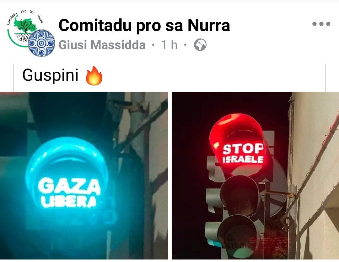 C6Graziella's tweet photo. I SEMAFORI DI #GUSPINI SI DISTINGUONO❤️
IERI PER LA MANIFESTAZIONE SI SONO UNITI ANCHE LORO, PRR DIRE ......⤵️
#PALESTINALIBERA
#STOPISRAELE https://t.co/RRzc1Hwm0s