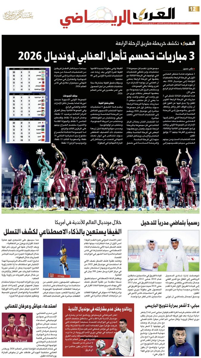 📰| أبرز عناوين غلاف عدد اليوم من المحلق الرياضي لجرايدنا المحلية

🗞️ صحيفة الراية:
🔗 raya.com/uploads/pdf/20…

🗞️ صحيفة الوطن:
🔗 al-watan.com/uploads/pdf/20…

🗞️ صحيفة الشرق:
🔗 m.al-sharq.com/pdf/20250608_1…

🗞️ صحيفة العرب:
🔗 m.alarab.qa/pdf/20250608_1…