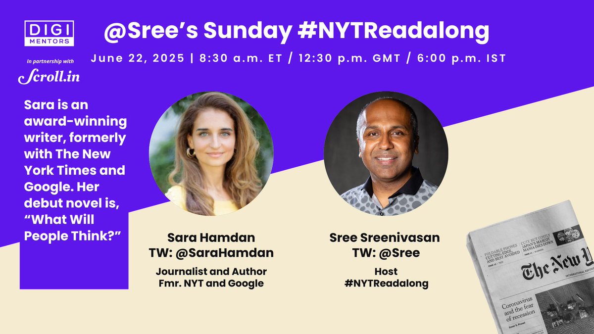 Neil Parekh (He / Him / His) (@neilparekh) on Twitter photo <a href="/AlisonKosik/">Alison Kosik</a> <a href="/sree/">Sree Sreenivasan (Bsky ·Threads: <a href="/sree/">Sree Sreenivasan (Bsky ·Threads: @sreenet)</a>net)</a> <a href="/mcurtisnc3/">Mary C. Curtis</a> <a href="/RoseHorowitz31/">Rose Horowitz, #WomenToFollow💃🏼</a> <a href="/DrSujanaENT/">Dr. Sujana Chandrasekhar</a> <a href="/CauveryMadhavan/">Cauvery Madhavan</a> <a href="/AnitaBGreen/">AnitaJo</a> <a href="/DianaRohini/">ᴅɪᴀɴᴀ ʀᴏʜɪɴɪ ˢʰᵉ/ʰᵉʳ/ᵉˡˡᵃ</a> <a href="/phaldipur/">Pradnya Haldipur</a> <a href="/BigGreenPen/">Paula Kiger (She/Her)</a> <a href="/michelebraphael/">Michele Raphael</a> <a href="/Eurocentrique/">Alia Papageorgiou ✏️</a> <a href="/digimentors/">Digimentors</a> <a href="/lipiroy/">Lipi Roy, MD, MPH, FASAM</a> <a href="/auntytem/">TE McLaughlin ☘️</a> <a href="/DianeStefani/">Diane Stefani (She/Her)</a> <a href="/jswatz/">John Schwartz</a> <a href="/SFDoug/">Doug Levy</a> <a href="/shashib/">Shashi Bellamkonda</a> <a href="/johnleemedia/">John Lee</a> <a href="/AvolynsPapa/">Ken Fisher</a> <a href="/JuntaeDeLane/">Juntae DeLane #DigitalBranding</a> <a href="/hschhaya/">Harshal S Chhaya</a> 3/x Watch @Sree's Sunday #NYTReadalong at 8:30am ET or later, on demand. Links to watch: digimentors.group/post/nytreadal…
<a href="/AlisonKosik/">Alison Kosik</a>, author of "What's up with Women and Money" is our guest.
There's also NYT 100 Best Restaurants in #NYC. #Semma tops the list. The .pdf is on our <a href="/AlisonKosik/">Alison Kosik</a> <a href="/sree/">Sree Sreenivasan (Bsky ·Threads: <a href="/sree/">Sree Sreenivasan (Bsky ·Threads: @sreenet)</a>net)</a> <a href="/mcurtisnc3/">Mary C. Curtis</a> <a href="/RoseHorowitz31/">Rose Horowitz, #WomenToFollow💃🏼</a> <a href="/DrSujanaENT/">Dr. Sujana Chandrasekhar</a> <a href="/CauveryMadhavan/">Cauvery Madhavan</a> <a href="/AnitaBGreen/">AnitaJo</a> <a href="/DianaRohini/">ᴅɪᴀɴᴀ ʀᴏʜɪɴɪ ˢʰᵉ/ʰᵉʳ/ᵉˡˡᵃ</a> <a href="/phaldipur/">Pradnya Haldipur</a> <a href="/BigGreenPen/">Paula Kiger (She/Her)</a> <a href="/michelebraphael/">Michele Raphael</a> <a href="/Eurocentrique/">Alia Papageorgiou ✏️</a> <a href="/digimentors/">Digimentors</a> <a href="/lipiroy/">Lipi Roy, MD, MPH, FASAM</a> <a href="/auntytem/">TE McLaughlin ☘️</a> <a href="/DianeStefani/">Diane Stefani (She/Her)</a> <a href="/jswatz/">John Schwartz</a> <a href="/SFDoug/">Doug Levy</a> <a href="/shashib/">Shashi Bellamkonda</a> <a href="/johnleemedia/">John Lee</a> <a href="/AvolynsPapa/">Ken Fisher</a> <a href="/JuntaeDeLane/">Juntae DeLane #DigitalBranding</a> <a href="/hschhaya/">Harshal S Chhaya</a> 3/x Watch @Sree's Sunday #NYTReadalong at 8:30am ET or later, on demand. Links to watch: digimentors.group/post/nytreadal…
<a href="/AlisonKosik/">Alison Kosik</a>, author of "What's up with Women and Money" is our guest.
There's also NYT 100 Best Restaurants in #NYC. #Semma tops the list. The .pdf is on our