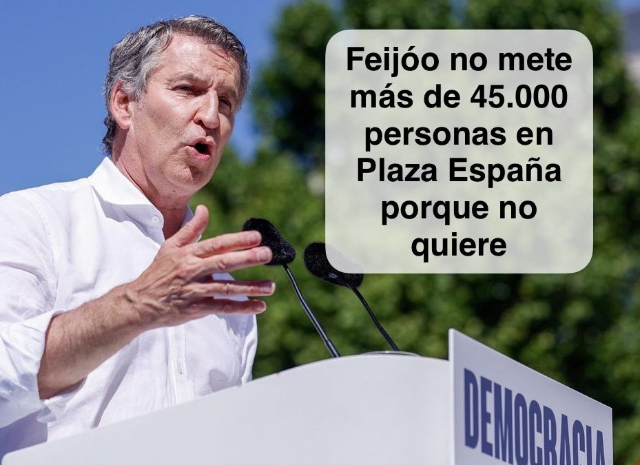 Jesús Morales Lleixá (@jmoralesquinto) on Twitter photo El 6% de los afiliados del <a href="/ppopular/">Partido Popular</a> acuden a la llamada de Feijóo.
El 0,5% de los que votaron PP en las últimas elecciones se manifiestan para pedir elecciones.
El fracaso de la manifestación es notorio. La pregunta hoy; ¿quieren en el PP a <a href="/NunezFeijoo/">Alberto Núñez Feijóo</a> como líder? El 6% de los afiliados del <a href="/ppopular/">Partido Popular</a> acuden a la llamada de Feijóo.
El 0,5% de los que votaron PP en las últimas elecciones se manifiestan para pedir elecciones.
El fracaso de la manifestación es notorio. La pregunta hoy; ¿quieren en el PP a <a href="/NunezFeijoo/">Alberto Núñez Feijóo</a> como líder?
