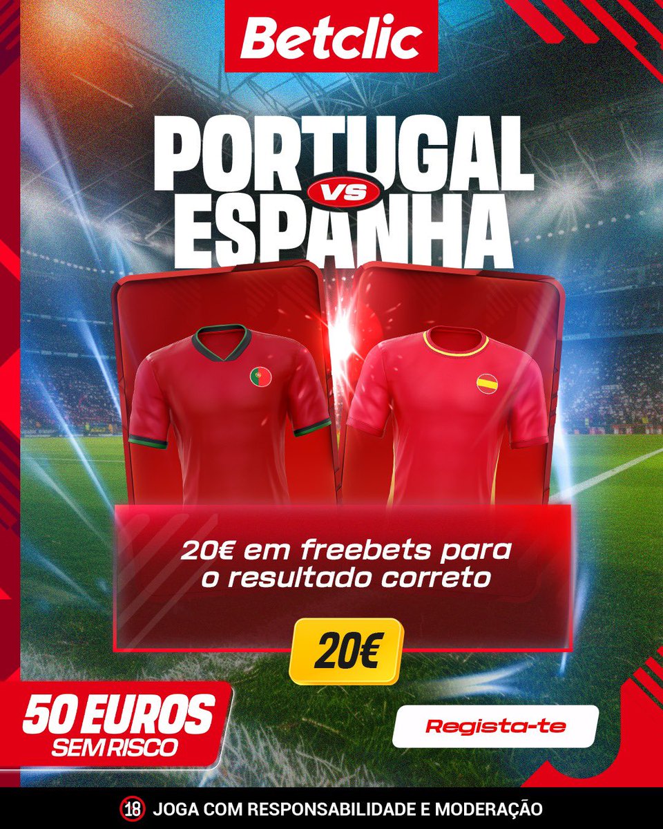 🚨GIVEAWAY FREEBETS
Chegou a final da liga das nações e vamos dar 20€ a 1 de vocês que acertar o resultado exato do jogo 👀

Para participar:
-Seguir a <a href="/BetclicPortugal/">Betclic Portugal 🔞</a> 
-Dar like e rt
-Comentar username + resultado exato

Podem participar até às 20h de hoje! Boa sorte a todos💪🏼