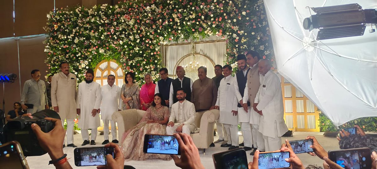 TOP LEADERS OF SAMAJWADI PARTY WITH RAJEEV SHUKLA- VICE PRESIDENT OF BCCI AT THE RING CEREMONY OF RINKU SINGH.