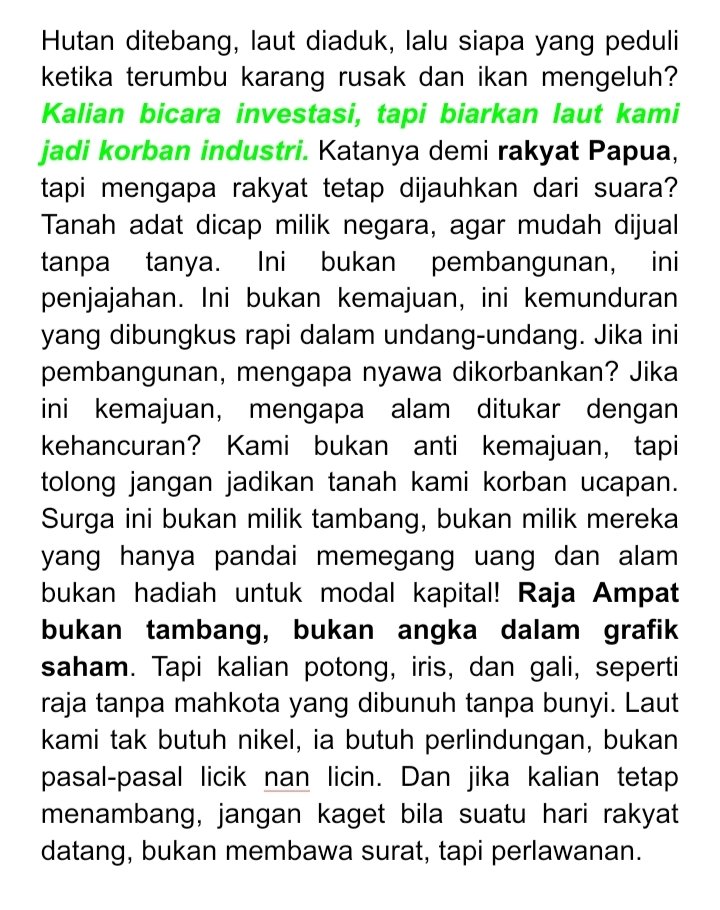 sorenavistha's tweet photo. Pak presiden!! Apa iya, tanah adat dicap milik negara, agar mudah dijual tanpa tanya? #SaveRajaAmpat https://t.co/iBTrdztaRl