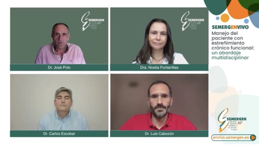 ¿Te quedaste sin ver el #SEMERGENVIVO sobre #estreñimiento crónico funcional?
Ahora puedes volver a ver al Dr. José Polo, Presidente de SEMERGEN (moderador,  Dra. Noelia Fontanillas (MFyC), Dr. Luis Cabezón (Oncología) y Dr. Carlos Escudero (Cardiología)
▶️f.mtr.cool/iufqijrrhe