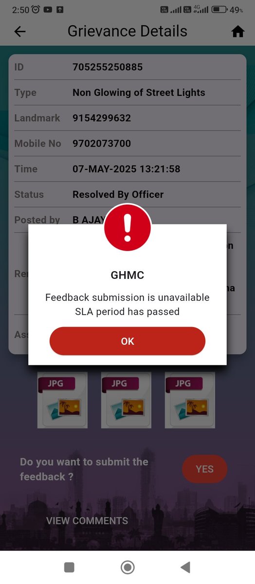 Even if we want to give feedback one cannot give feedback " Refer the attachment " For details. 
This SLA Period can be used to close the grievance but you are stopping a citizen from submitting the feedback using this clause and creating  a narrative of citizen not interested in