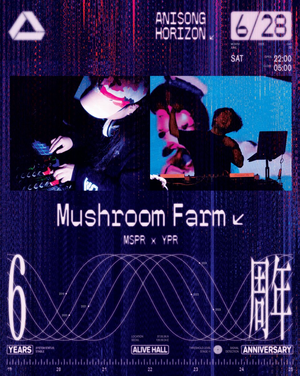 6.28 Sat 22:00 ✨ ANISONG HORIZON 
6th Anniversary #애니호라 #アニホラ
예매 👉 forms.gle/iZHpxfK8ZxNtHw…

출연 안내 ① 
버섯농장 <a href="/presents_msfarm/">버섯농장</a> 
MSPR x YPR <a href="/Mush_party_room/">MuSh // MSPR</a> <a href="/_YPRrrr/">Y P R</a> 

애니호라 6주년을 맞아 친구들과 함께 만들어나가는 파티! 
첫 번째로 버섯농장🍄 팀을 소개합니다!!