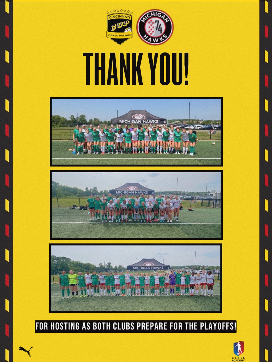 𝗧𝗵𝗮𝗻𝗸 𝘆𝗼𝘂 <a href="/MIHawks1974/">Michigan Hawks</a> for hosting our 1️⃣0️⃣, 1️⃣1️⃣ &amp; 1️⃣2️⃣ Gold teams as both clubs prepare for their respective playoff campaigns 🤝

#ForThePlayers || #pumafootball