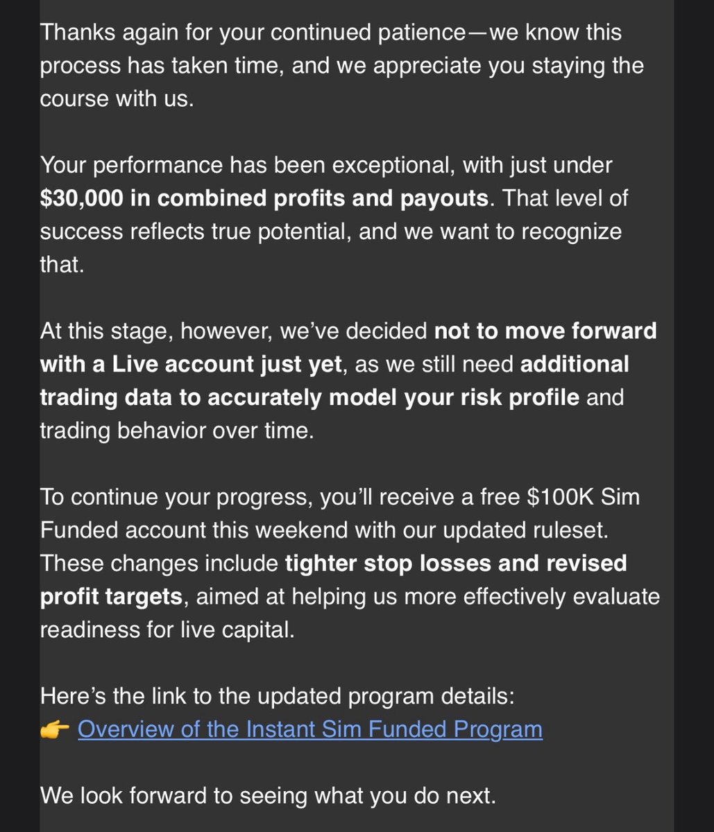 Mr Zinc (@mrzincx) on Twitter photo For all futures traders:
Sim Farming is against the TOS at nearly every firm.
What is Sim Farming? Repeatedly taking payouts on sim accounts and blowing them prior to being moved live.
<a href="/TopOneFutures/">TopOneFutures</a> <a href="/FundedNext/">FundedNext</a> <a href="/Topstep/">Topstep</a> all have their own ways of discouraging this.
For For all futures traders:
Sim Farming is against the TOS at nearly every firm.
What is Sim Farming? Repeatedly taking payouts on sim accounts and blowing them prior to being moved live.
<a href="/TopOneFutures/">TopOneFutures</a> <a href="/FundedNext/">FundedNext</a> <a href="/Topstep/">Topstep</a> all have their own ways of discouraging this.
For