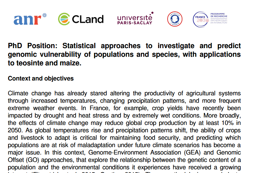 📌 PhD Funded Position in Genomic Vulnerability and Climate Resilience at Université Paris-Saclay, France 🇫🇷, See details at: agristok.net/2025/06/08/phd… via <a href="/agristok/">Agristok</a>