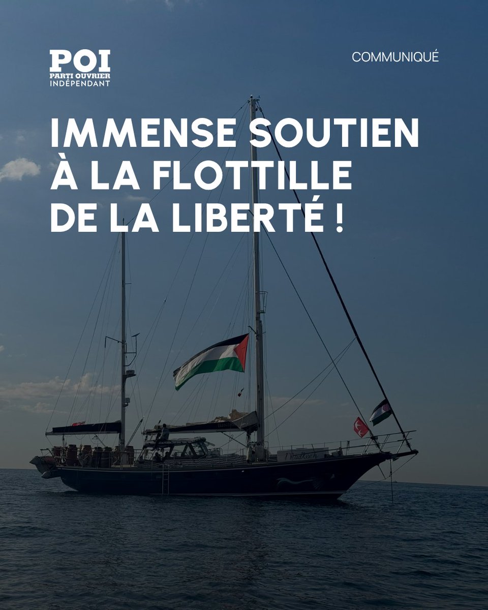 🇵🇸⛵️ Immense soutien à la flottille de la liberté 
La flottille de la liberté, et les 12 militants à son bord, dont Rima Hassan et Greta Thunberg, se préparent à arriver au large de Gaza dans les prochaines 24 heures.
L’armée israélienne prévoit d'intercepter et de saisir le