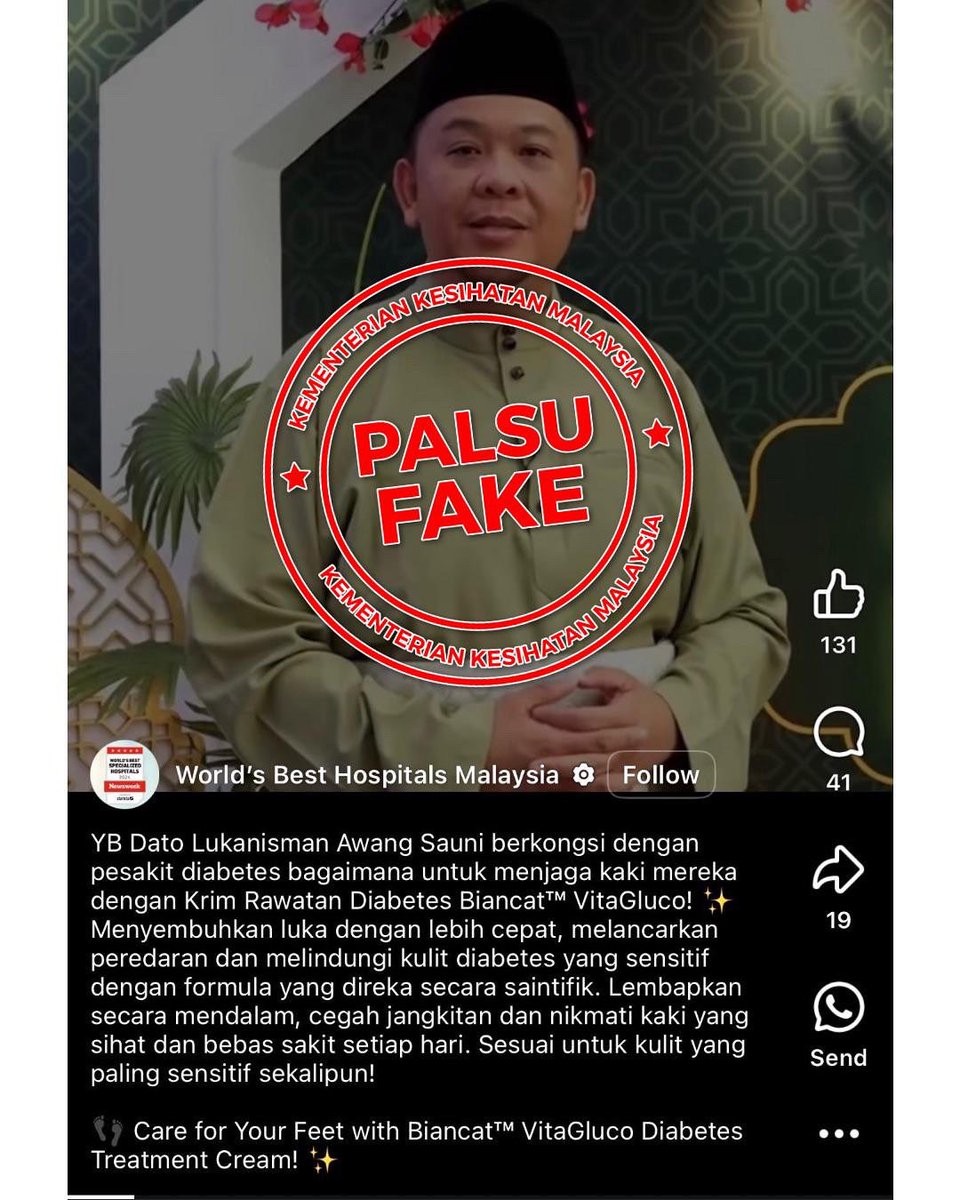KKMalaysia๐ฒ๐พ๐ฉบโค๏ธ (@kkmputrajaya) on Twitter photo ๐๐๐๐๐ ๐๐๐๐๐๐๐ ๐๐๐๐๐๐ ๐๐๐๐๐๐๐๐๐ ๐๐๐๐๐, ๐๐๐ ๐๐๐๐ ๐๐๐๐๐๐๐ ๐๐๐๐ โผ๏ธ
Kementerian Kesihatan Malaysia (KKM) mengambil maklum penyebaran sebuah video yang menyalahgunakan identiti YB Timbalan Menteri Kesihatan untuk mempromosikan sebuah ๐๐๐๐๐ ๐๐๐๐๐๐๐ ๐๐๐๐๐๐ ๐๐๐๐๐๐๐๐๐ ๐๐๐๐๐, ๐๐๐ ๐๐๐๐ ๐๐๐๐๐๐๐ ๐๐๐๐ โผ๏ธ
Kementerian Kesihatan Malaysia (KKM) mengambil maklum penyebaran sebuah video yang menyalahgunakan identiti YB Timbalan Menteri Kesihatan untuk mempromosikan sebuah