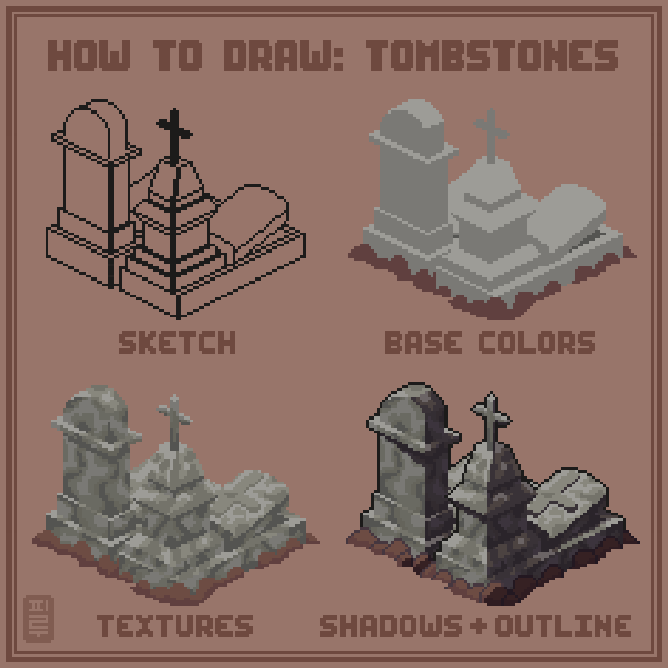The last pair of tombstones with a tutorial, but in a single image this time 
Maybe tomorrow's attack has something to do with all these tombs ? 👀

#pixelart #animation #gamedev #indiegame #Toadsofthebayou #픽셀아트 #ドット絵