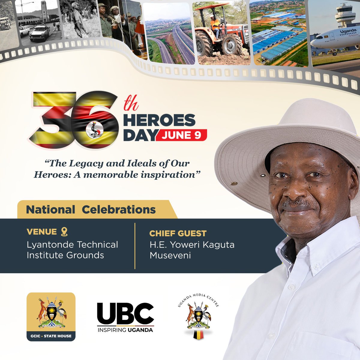 Honouring the legacy of our heroes on the 36th National Heroes’ Day. We reflect on the sacrifices made for Uganda’s freedom and unity. Let their courage inspire us to build a stronger, united nation. 

This year’s theme, “The Legacy and Ideals of Our Heroes: A Memorable