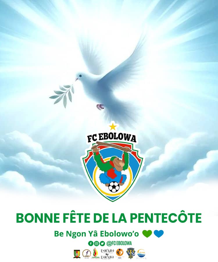 Belle fête de la Pentecôte!
Que cette fête vous apporte joie et sérénité. 🕊️🙏

#WeAreBeNgonYâEbolowoo💚💙
#Champion🇨🇲🏆🥇
#ChampionHonorifiqueGSL5
#Pentecôte  
<a href="/PortOfKribi/">Port Autonome de Kribi</a>
<a href="/edimosports/">EDIMO Sports</a> 
<a href="/Camfool_/">Camfool Association</a> 
#ASMIS
#EnsembleEcrivonslHistoire