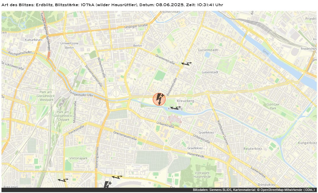 Na, wer wurde heute um 10:31, wie ich, unsanft geweckt mit diesem wilden 107kA Hausrüttler? :D 
Gute 10 Sekunden hats gerüttelt. In der östlichen Berliner Innenstadt hat vermutlich niemand mehr geschlafen :) 

<a href="/Kachelmannwettr/">Kachelmannwetter</a> Blitzanalyse: kachelmannwetter.com/de/blitze/stad…