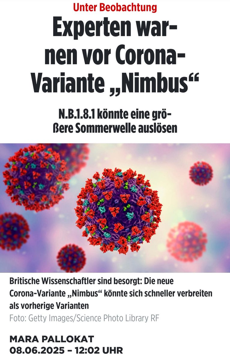 KarlKautabak's tweet image. Neue #Corona-Variante „Nimbus“ (N.B.1.8.1) breitet sich schneller aus als frühere Subtypen. Sommerwelle droht.
Viele unterschätzen weiter das Virus: Long Covid ist real, Spätfolgen oft irreversibel.
Wir dürfen nicht sehenden Auges in die nächste Welle taumeln.
#Nimbus stoppen,…
