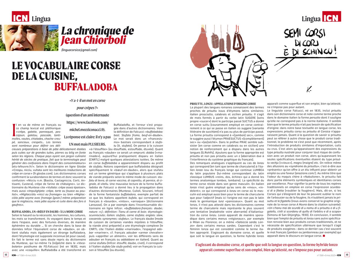 BUFFALADOBA: Le vocabulaire corse de la cuisine (Jean Chiorboli, 7 mai 2025, icn.corsica, chronique ICN086. Contact, infos &amp; texte intégral des articles: linguacorsica@gmail.com