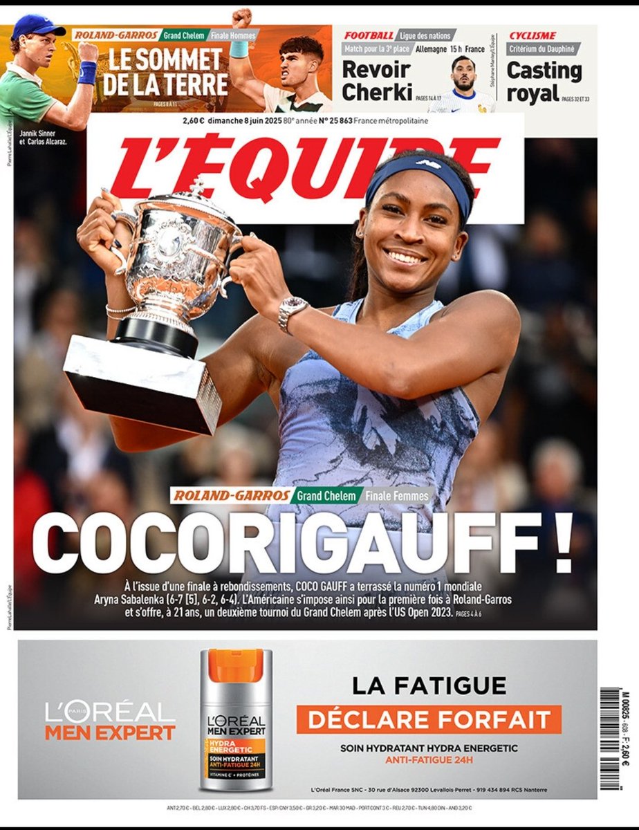 Bonjour, 🗞️ la Une de <a href="/lequipe/">L'Équipe</a> du 08/06