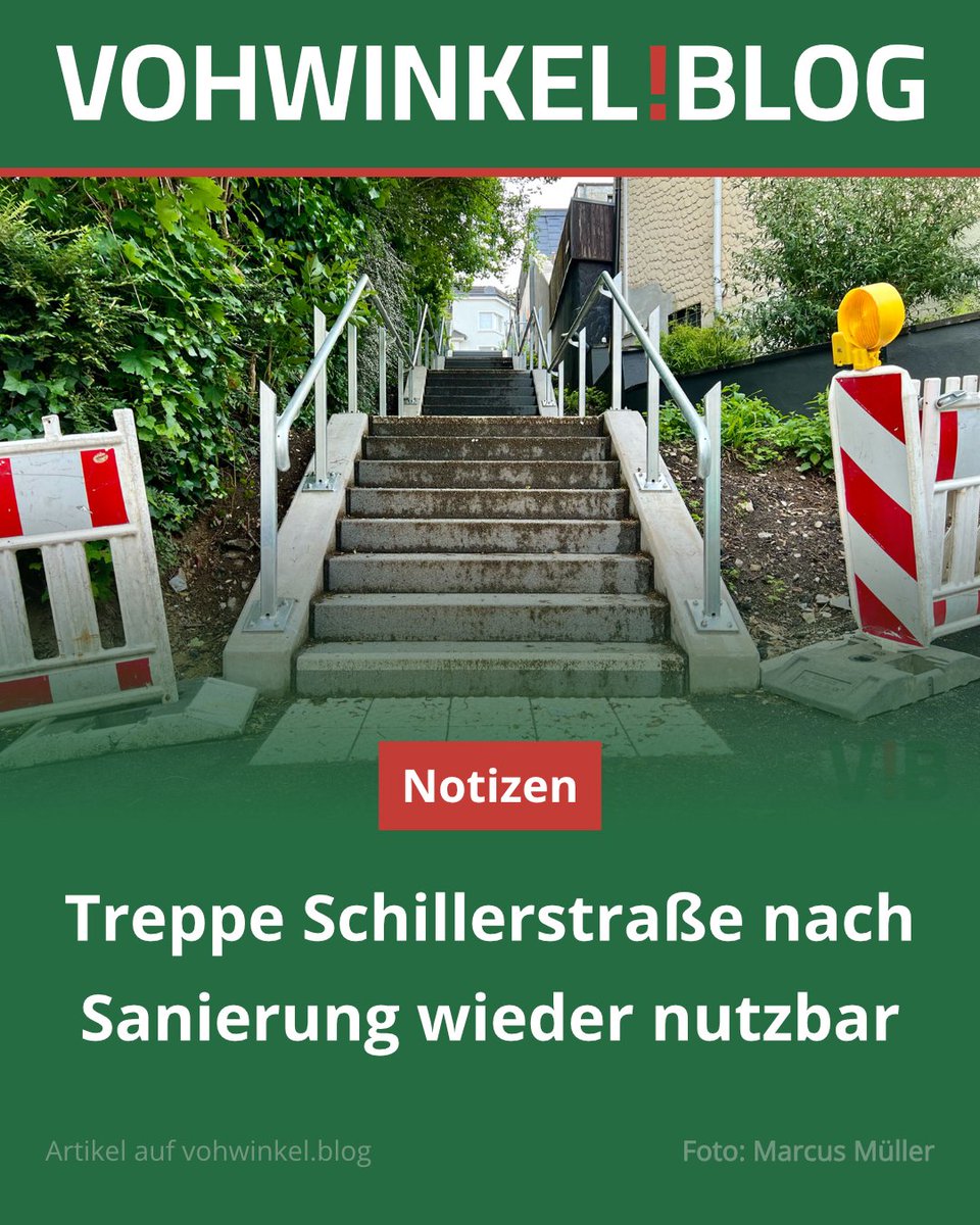 Etwas später als geplant hat die Stadt die Treppe zwischen Schiller- und Goethestraße nach der Sanierung wieder freigegeben.

Zum Artikel geht es hier:
wupper.link/5axwo

#Wuppertal #Vohwinkel #Sonnborn #Dichterviertel #Schillerstraße #Goethestraße #Treppe #Sanierung