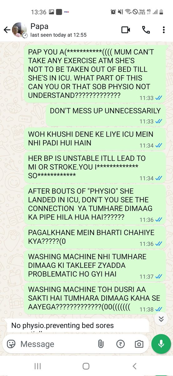 Delhi Pvt. Hospital at it again...male physio molests woman patient in oncology ICU, forces the cancer patient in stages of organ failure and cardiogenic shock to perform exercises, as she's not able to refuse him, no oxygen mask, despite oxygen level being below 95.