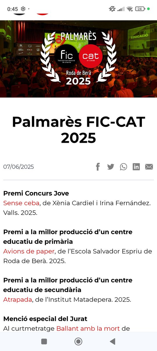 Institut Matadepera (@insmatadepera) on Twitter photo Wow!!! Premi gros per Atrapada! Premi a la Millor Producció de Secundària al <a href="/FICCAT/">Festival FIC-CAT</a> Festival internacional de cinema en català. Felicitats <a href="/IacoSubirats/">Iaco Subirats</a> i a l'equip d'alumnes i docents de 3r d'ESO per aquest reconeixement de tan prestigi. Gràcies pel suport <a href="/AjMatadepera/">Aj. Matadepera</a> Wow!!! Premi gros per Atrapada! Premi a la Millor Producció de Secundària al <a href="/FICCAT/">Festival FIC-CAT</a> Festival internacional de cinema en català. Felicitats <a href="/IacoSubirats/">Iaco Subirats</a> i a l'equip d'alumnes i docents de 3r d'ESO per aquest reconeixement de tan prestigi. Gràcies pel suport <a href="/AjMatadepera/">Aj. Matadepera</a>