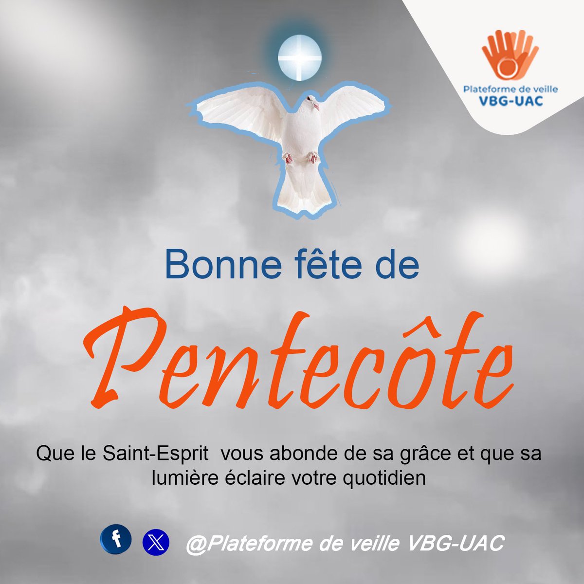 🕊️🕊️Bonne fête de Pentecôte à chacun et à tous. 
Que la grâce et la joie du Christ remplissent les cœurs et que la lumière du Saint-Esprit éclaire votre quotidien. Amen 🙏🏻 

#plateformeveillevbguac
#pentecôte
#espritsaint