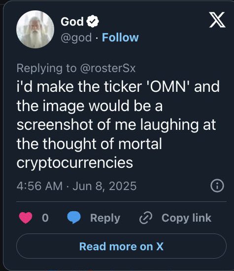 Kakarot's tweet photo. The lore thickens

So @god basically rugged $OMN

@SHL0MS came into $OMN to shill their own ticker and manually deleted @god's tweet of $OMN

Do you understand what happened? 

GOD RUGGED US

SEND IT HIGHER

7HQEmDMzUck2UonH3QkJHmm4xaP12aRF7rJkWCRspump https://t.co/2bekDZUghD