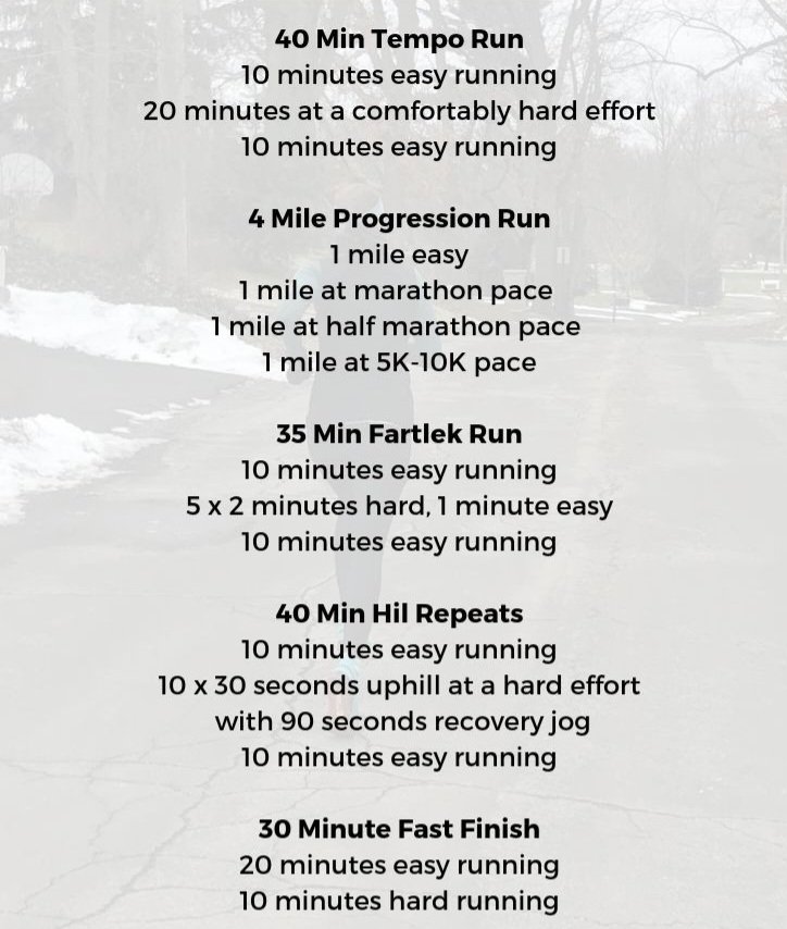 Some fartlek and Tempo runs examples