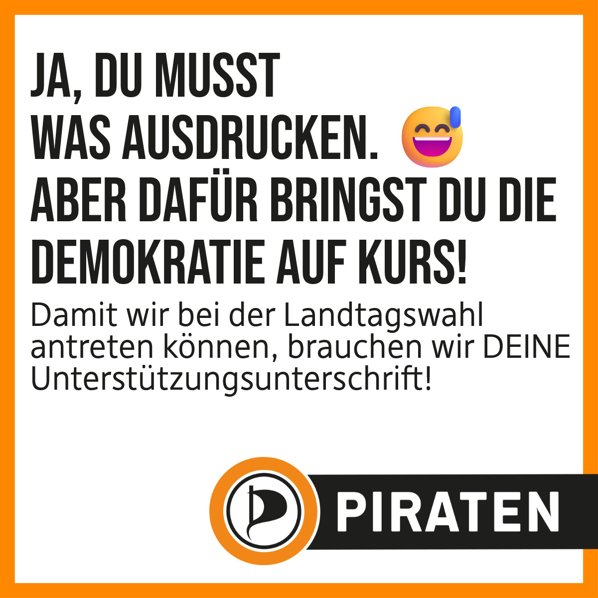 Damit wir bei der Landtagswahl Baden-Württemberg antreten können, brauchen wir DEINE Unterstützungsunterschrift! 🖊️
Hier geht es zum Download: piratenpartei-bw.de/unterstuetzeru…
#Landtagswahl2026 #Piraten #Digitalisierung #Zulassung