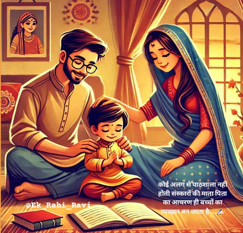 कोई अलग से पाठशाला नहीं होती संस्कारों की माता पिता का आचरण ही बच्चों का व्यवहार बन जाता है....✍🏻

#Ek_Rahi_Ravi