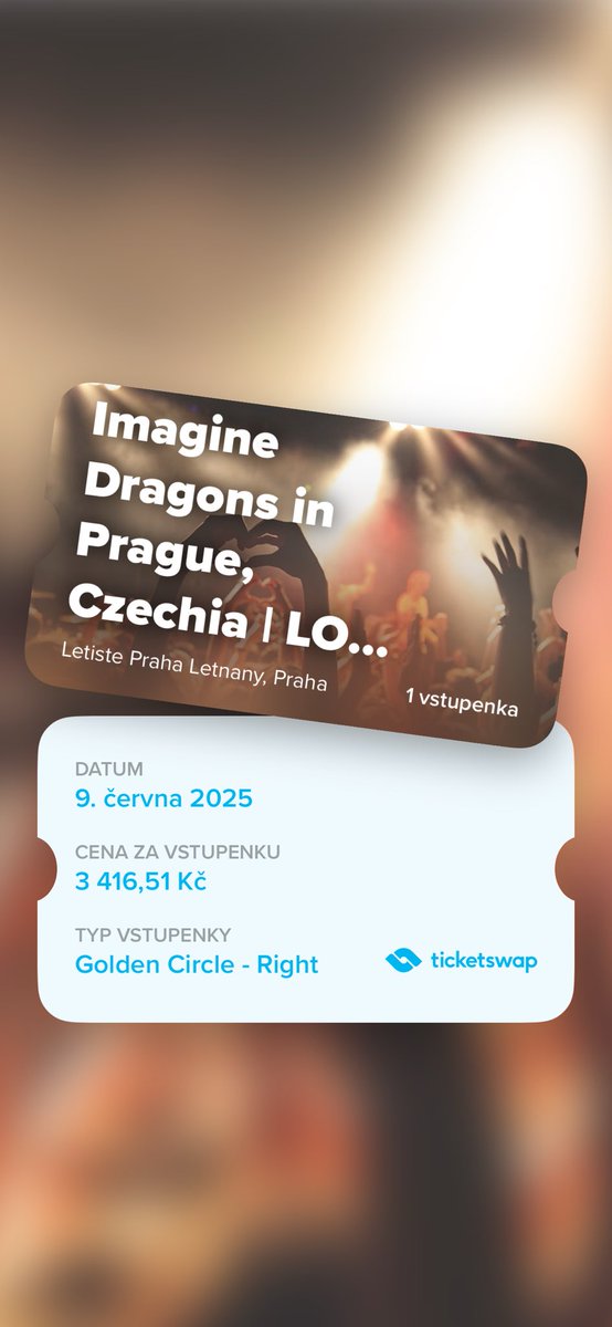 Selling one ticket to Prague 11.6. 

ticketswap.com/listing/imagin…