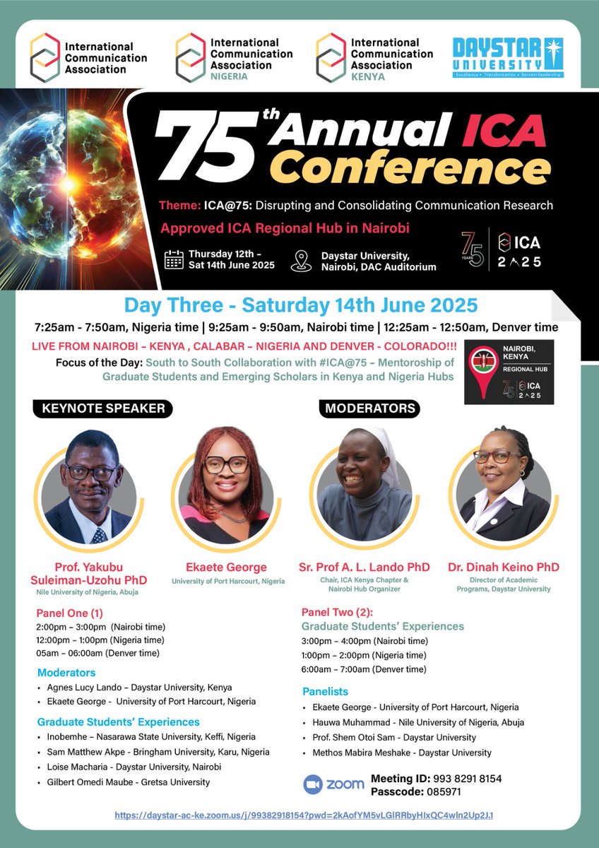 Nigeria Regional Hubs - ICA Annual Conference (@ica22phchub) on Twitter photo Calabar Hub will be collaborating with Nairobi Hub at the <a href="/icahdq/">International Communication Association</a> #ICA25 ICA@75 <a href="/icanigeriachp/">ICA Nigeria Chapter</a>
We look forward to fruitful exchanges between the two #ICA25HUBS in Africa Calabar Hub will be collaborating with Nairobi Hub at the <a href="/icahdq/">International Communication Association</a> #ICA25 ICA@75 <a href="/icanigeriachp/">ICA Nigeria Chapter</a>
We look forward to fruitful exchanges between the two #ICA25HUBS in Africa