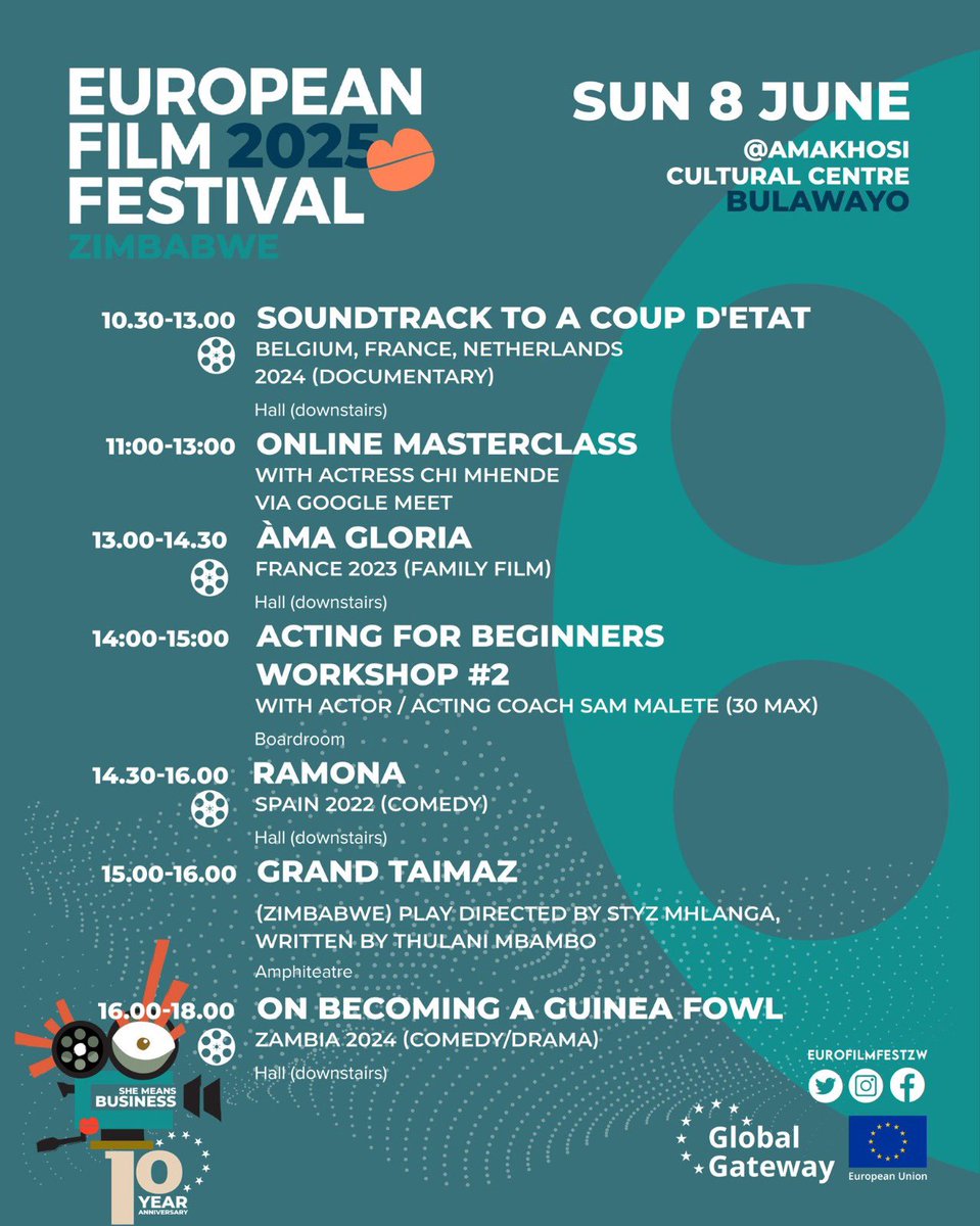 Mary Anibal (@maryanibal) on Twitter photo Itโs still free of charge to enter the final day of the <a href="/EuroFilmFestZW/">European Film Festival Zimbabwe ๐ฟ๐ผ</a> at
Amakhosi Cultural Centre in Bulawayo.
Here is the full program of todayโs festivities!
#EUWithYou๐ช๐บ๐ฟ๐ผ #Silani #Tinemi Itโs still free of charge to enter the final day of the <a href="/EuroFilmFestZW/">European Film Festival Zimbabwe ๐ฟ๐ผ</a> at
Amakhosi Cultural Centre in Bulawayo.
Here is the full program of todayโs festivities!
#EUWithYou๐ช๐บ๐ฟ๐ผ #Silani #Tinemi