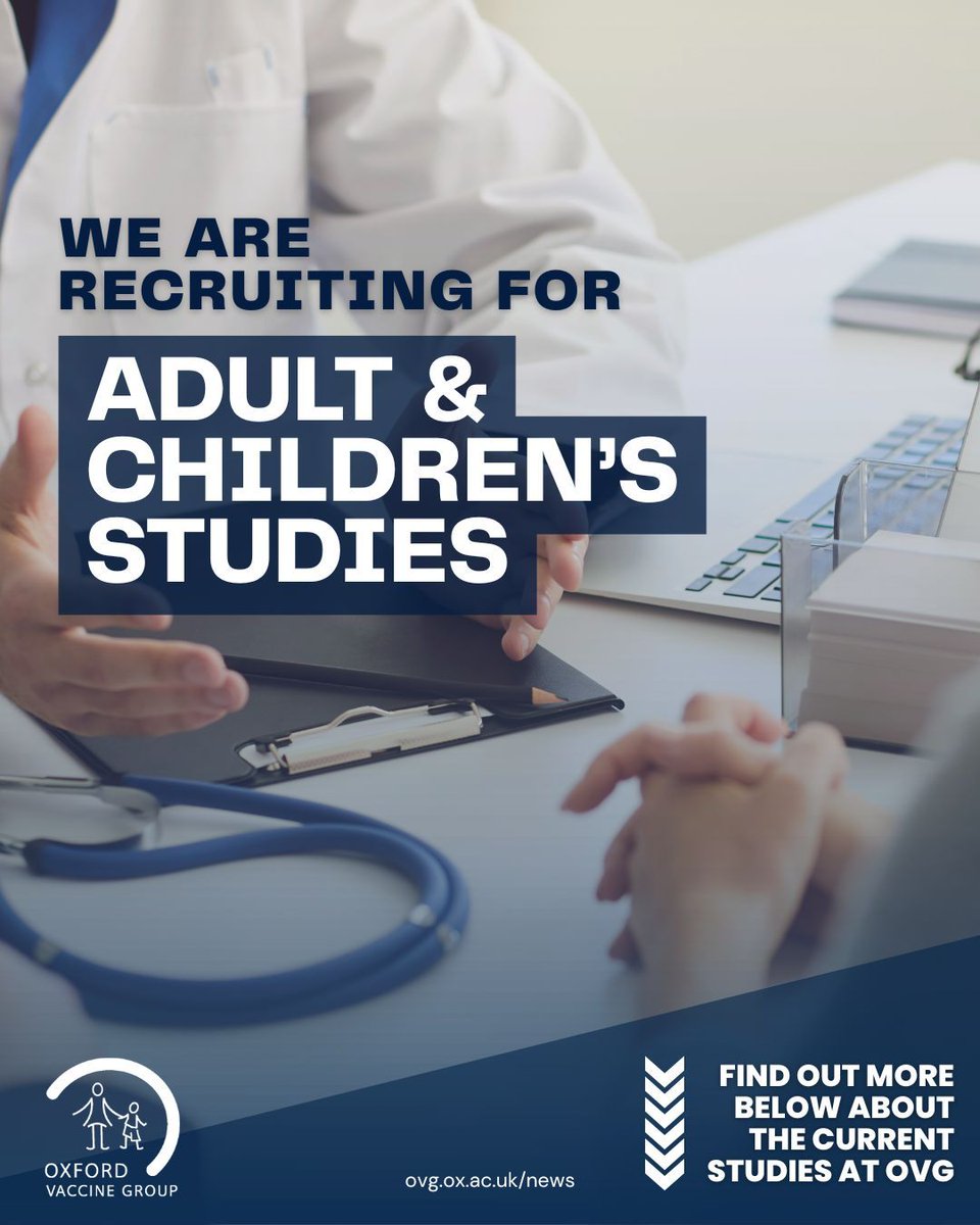 The Oxford Vaccine Group are looking for more volunteers to take part in our wide range of studies, both adult and children's studies! Want to learn more? Find out on our 'Find a Study' page on the OVG website, or click here to learn more: ovg.ox.ac.uk/studies