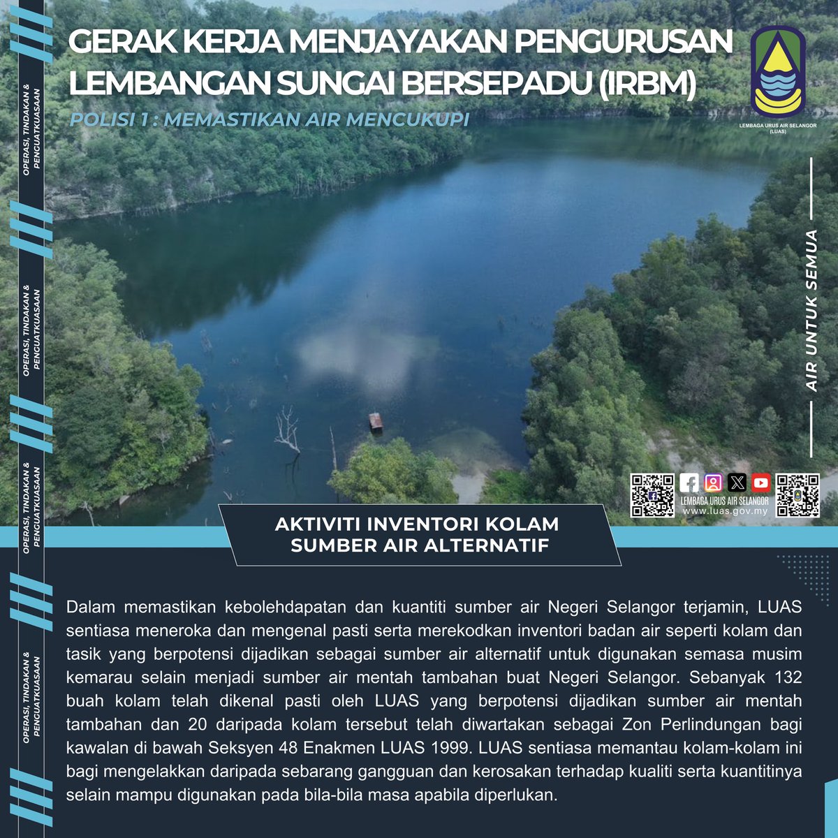 luas_selangor's tweet image. alternatif untuk digunakan semasa musim kemarau selain menjadi sumber air mentah tambahan buat Negeri Selangor.

#airuntuksemua
#ThisisLUAS
#SmartSelangor
#LUAS
#LembagaUrusAirSelangor
#kitaselangor
#Operasidantindakanpenguatkuasaan