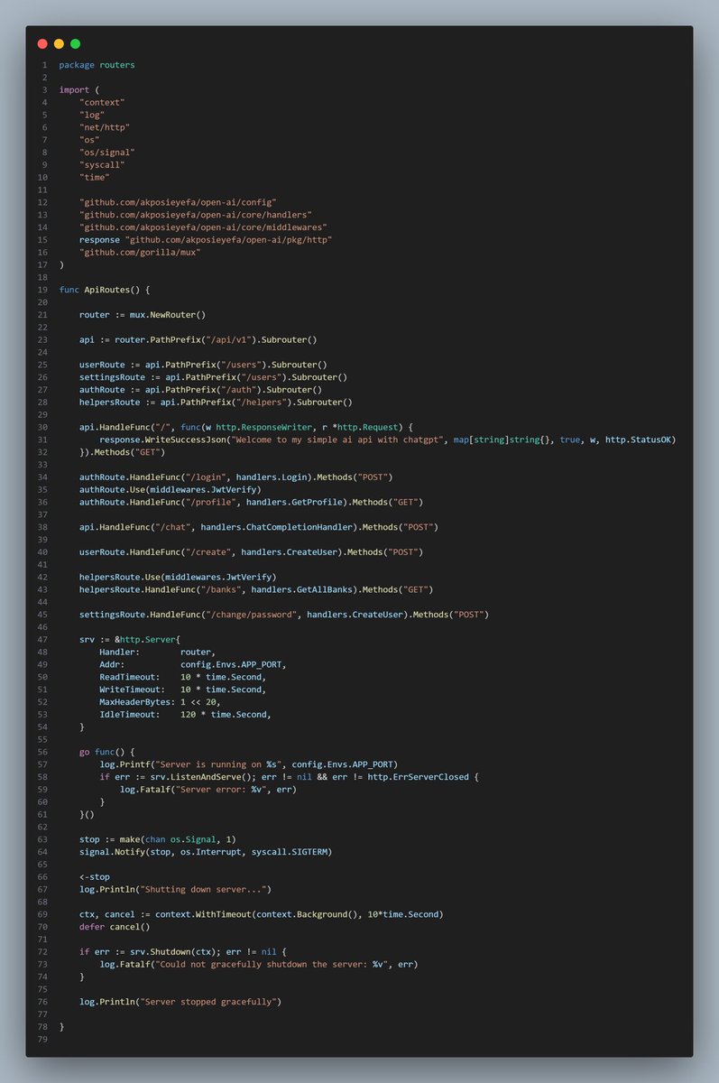 Orutu_AW's tweet image. 🚀 Built a Go API with Gorilla Mux — love how it feels like net/http but with extras like subrouters &amp;amp; middleware. 🦍💡
Also got graceful shutdown working — super clean and easy to implement! 🧹✅
#Golang #BackendDev #GoLangTips