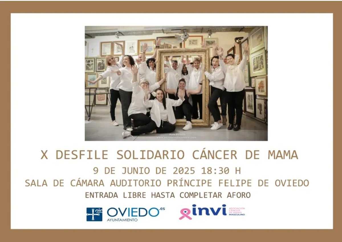 ¿Nos acompañas? #JuntosSomosMasFuertes
Lunes 9 junio 18:30 horas
Entrada libre hasta completar aforo 

Sala de Cámara del Auditorio Príncipe Felipe de Oviedo 

#INQUEBRANTABLES contra el #CancerDeMama