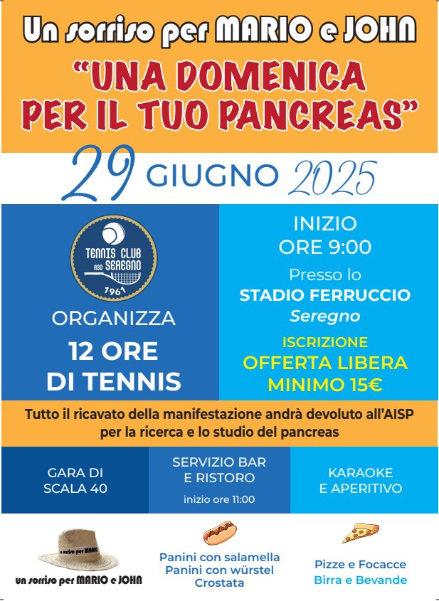 AISP (@aisp_pancreas) on Twitter photo 🗓️ 29 giugno ➡️ Seregno ⬅️
"Una domenica per il tuo pancreas"
💜 Un sorriso per Mario e John 💜
manifestazione il cui ricavato sarà donato ad <a href="/AISP_Pancreas/">AISP</a> per la ricerca
Tennis 🎾 e tanto altro ♠️🎤🍕
Grazie di cuore 🫶 agli organizzatori❗️
Tutti invitati 🙌 a partecipare❗️ 🗓️ 29 giugno ➡️ Seregno ⬅️
"Una domenica per il tuo pancreas"
💜 Un sorriso per Mario e John 💜
manifestazione il cui ricavato sarà donato ad <a href="/AISP_Pancreas/">AISP</a> per la ricerca
Tennis 🎾 e tanto altro ♠️🎤🍕
Grazie di cuore 🫶 agli organizzatori❗️
Tutti invitati 🙌 a partecipare❗️